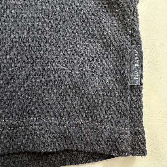 Ted Baker London Polo Shirt Mens Large L Navy Blue Cotton Waffle Weave Tag 6 - Picture 5 of 13